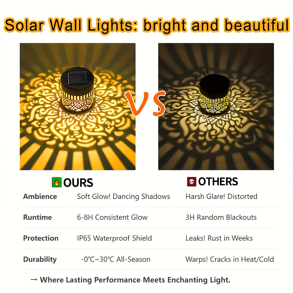 4-Pack Outdoor Solar- Waterproof Rated Metal Security - Solar Fence, Deck, Wall Lights with Motion, Warm White & Yellow, Black/Beige Outdoor Lights for Garden, Backyard, Driveway - Easy Installation, Low Maintenance, Energy-E