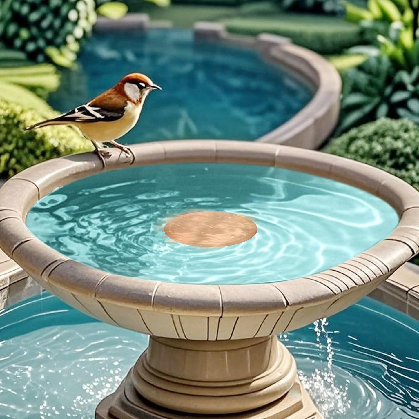 2pcs Bird Bath Copper Plate, 4 Inch 2mm Enhanced 99.99% Copper Cleaning Pad with Triple Support Point, Year-round Physical Safe Water Use, Suitable for Outdoor Universal Bird Tubs and Bowls, Garden Decor, Stylish Yard Furnish