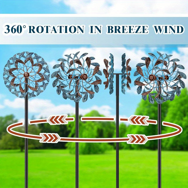 Extra Large Kinetic Wind Spinner - Heavy-Duty Iron Construction, Turquoise & Brown Garden Decor - 360° Rotating Outdoor Yard Art with Sturdy Metal Stake - Large Pinwheel for Patio, Lawn, Farm - Wind-Powered Motion - Spinnin