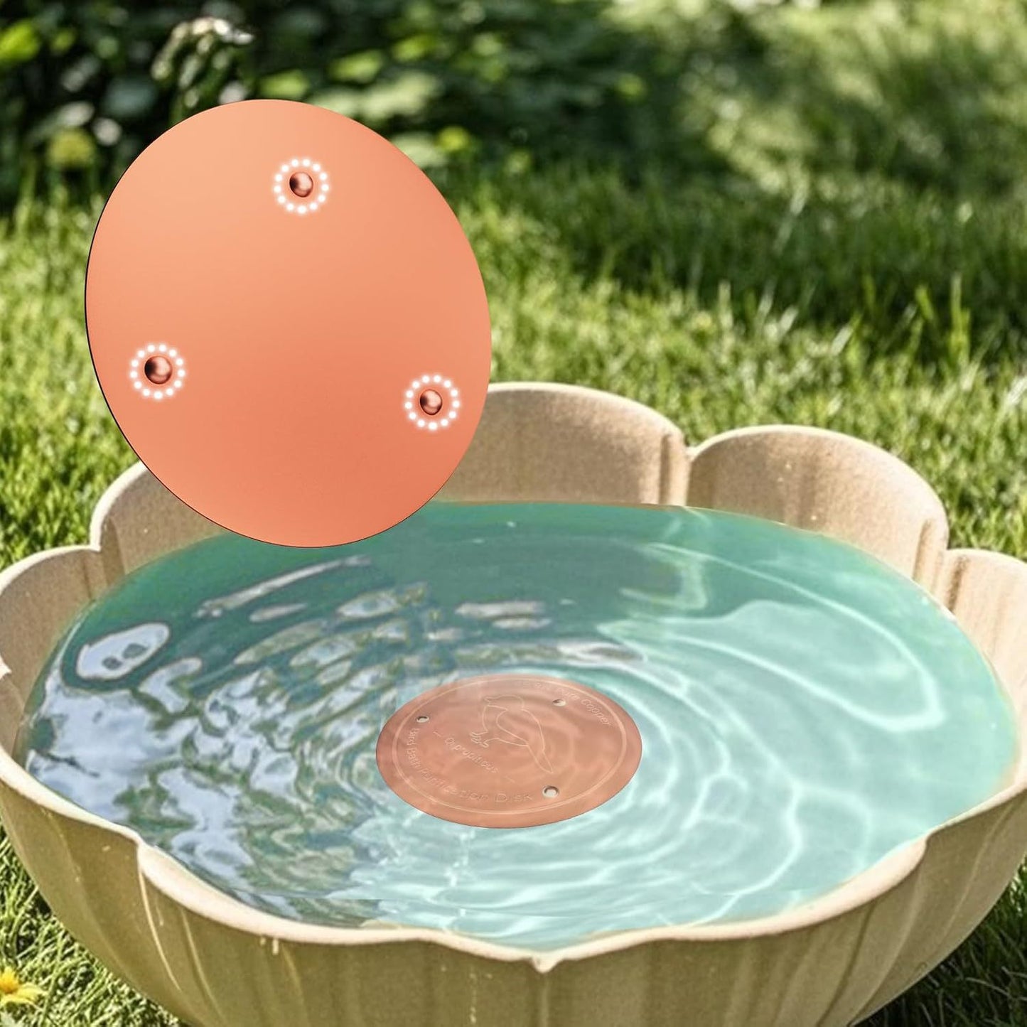 2pcs Bird Bath Copper Plate, 4 Inch 2mm Enhanced 99.99% Copper Cleaning Pad with Triple Support Point, Year-round Physical Safe Water Use, Suitable for Outdoor Universal Bird Tubs and Bowls, Garden Decor, Stylish Yard Furnish
