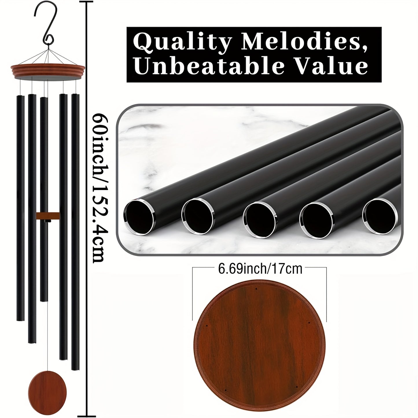 60" Extra Large Outdoor Wind Chimes - Deep Tone Soothing Aluminum Wind Chimes for Garden, Patio, Christmas Decor, No Electricity Needed, Durable Weather-Resistant Hanging Ornament