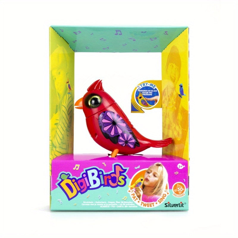 Digibirds Cardinal Interactive Singing & Talking Bird with Whistle-Activated Songs, Vibrant Red & Multicolor Design, 3.94x1.57x3.54inch, Includes Digi-Clip for Ages 3+