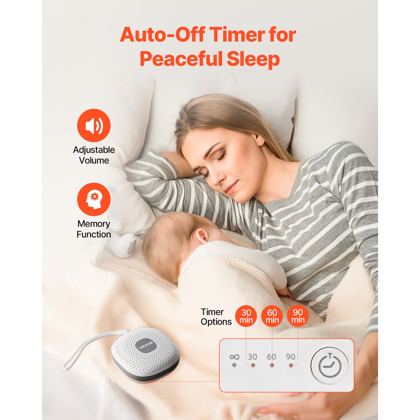 VEVOR Sound Machine 21 / 30 Soothing Sleep Sounds 3-in-1 White Noise Sound Machine