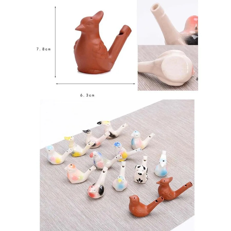 Ceramic Bird Warbler Water Whistles for Bath Toys; Set of 14