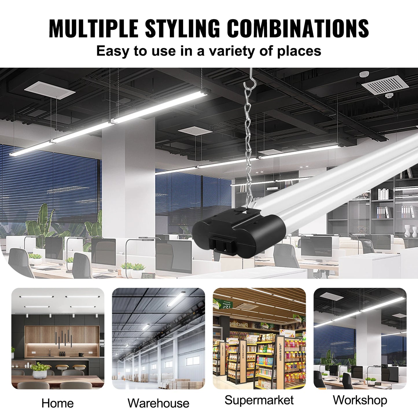SucceBuy 4/10 Pack LED Linkable Shop Light Fixture 4FT 40W 4500LM Hanging Mount Ceiling Lights for Garage Warehouse Home Office