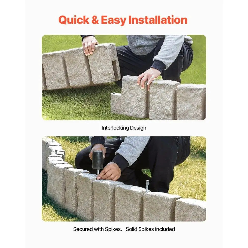 Artificial Stone Decorative Landscape Edging Tiles 47.2x9in Stain & Weather Resistant No Dig Patio Border