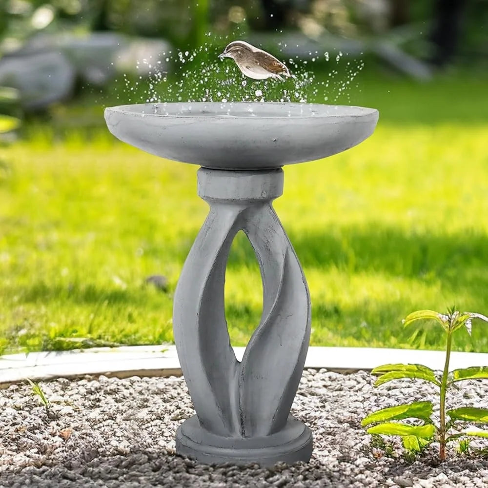21.8 Inch Modern Concrete Bird Bath Elegant Design Durable Weather-Resistant Attracts Birds Enhances Garden Patio Lawn Outdoor