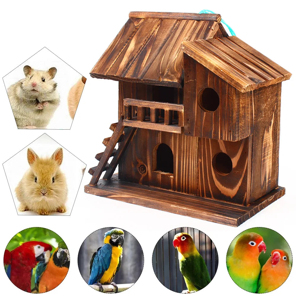 Wood Bird House, Hanging Bird House, Brown Bird House Squirrel House Nesting Box Bird Nature Animals