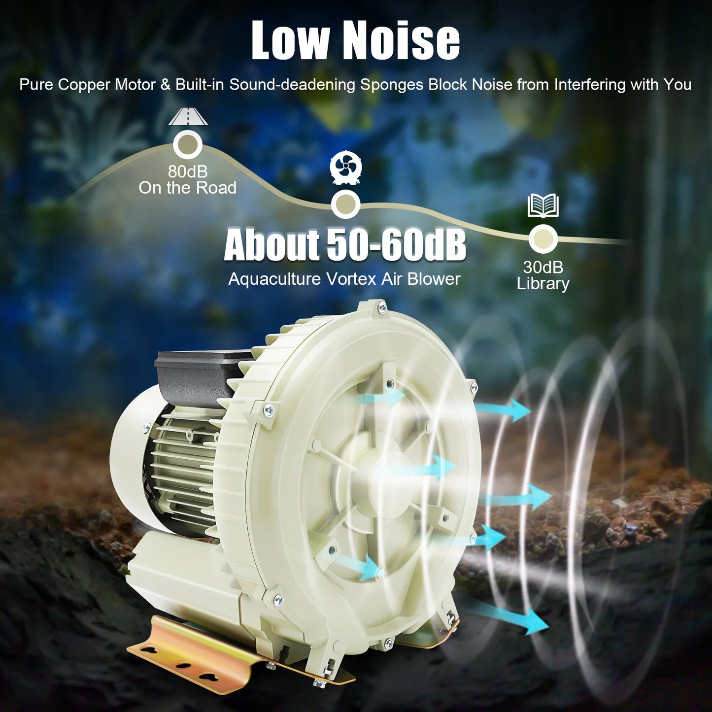 Vortex Air Blower Vortex Fan Oxygen Supply Air Pump Turbine Aquarium Fish High Pressure Blower Fan Oxygen Aerator 110V 370W