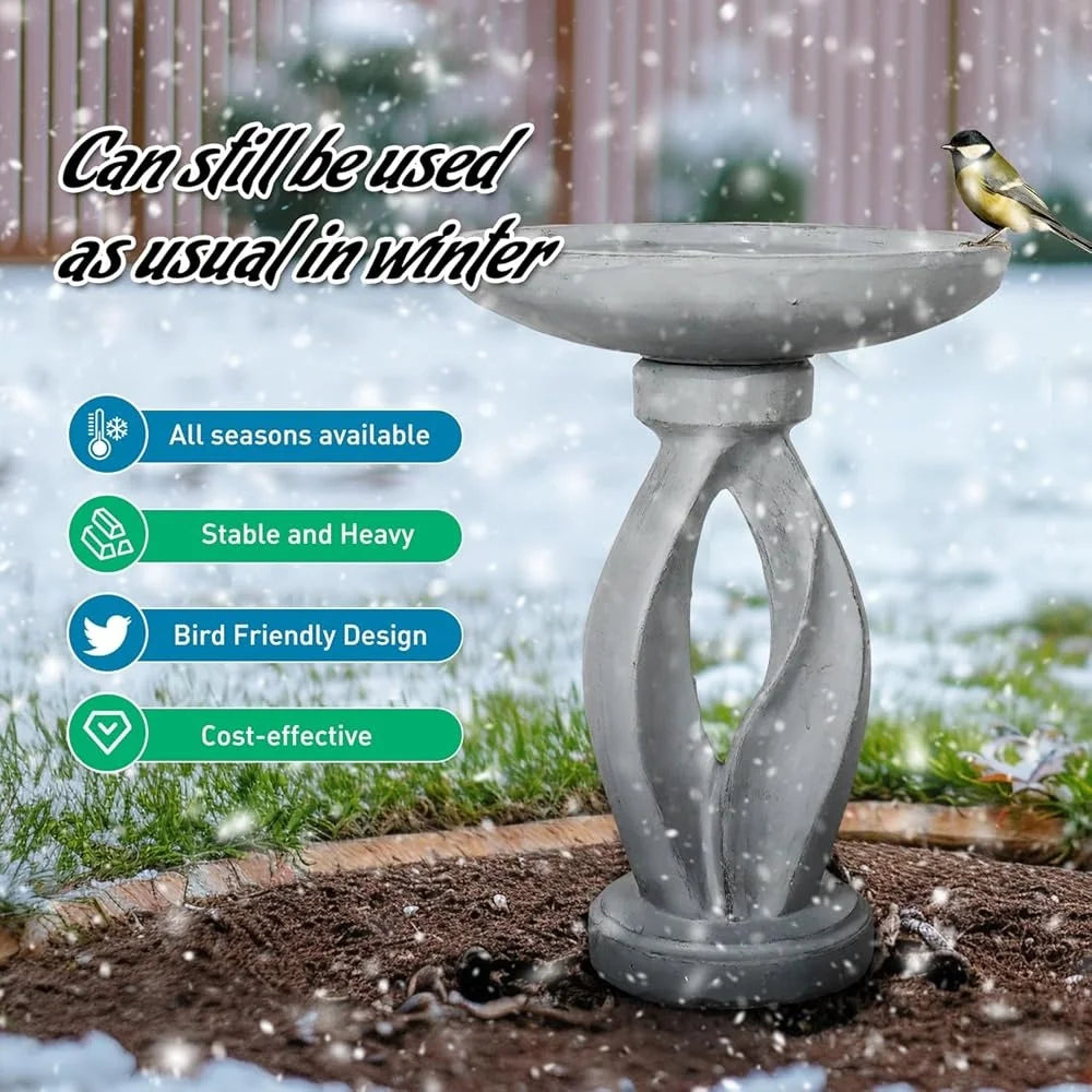 21.8 Inch Modern Concrete Bird Bath Elegant Design Durable Weather-Resistant Attracts Birds Enhances Garden Patio Lawn Outdoor