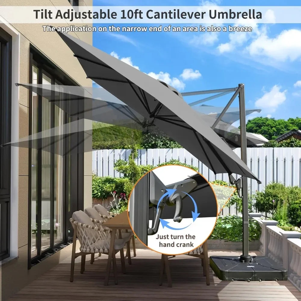 Luxury 10' X 10' Cantilever Patio Umbrella, 360°Rotation,Large Rectangular Cantilever Patio Umbrellas, Heavy Duty Aluminum