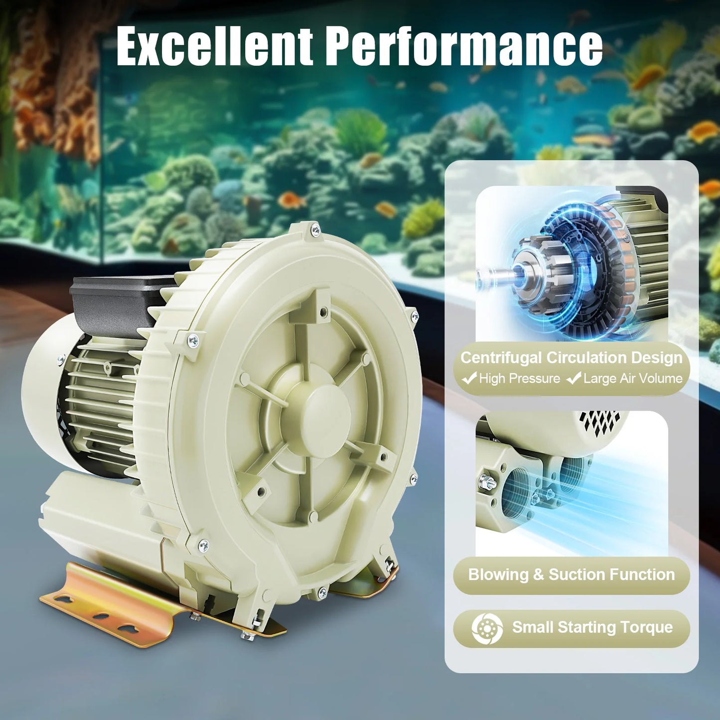 Vortex Air Blower Vortex Fan Oxygen Supply Air Pump Turbine Aquarium Fish High Pressure Blower Fan Oxygen Aerator 110V 370W