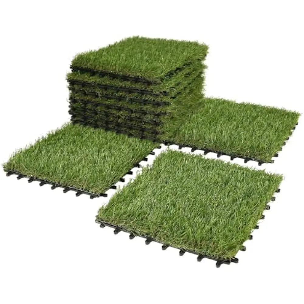 Outdoor Artificial Grass Turf Squares 9 Pack, 12"x12" Fake Grass Mat for Balcony Patio Deck Flooring Decor, Pets Dog Pee Pad