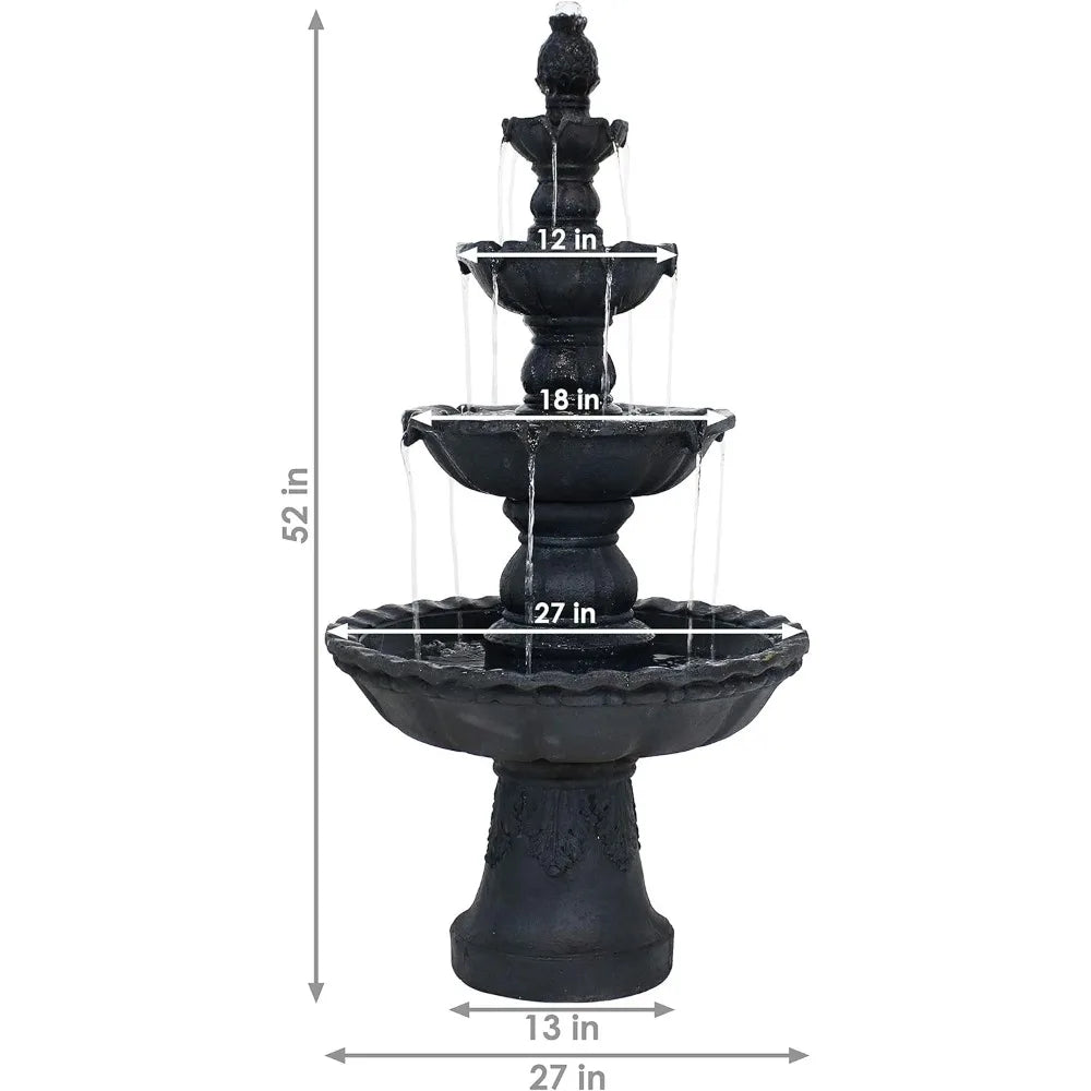 Pineapple 52-Inch 4-Tier Outdoor Water Fountain - Tall Outdoor Fountain for Garden, Patio or Yard - Black
