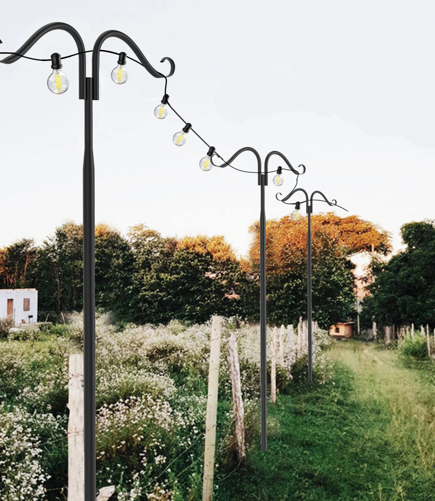 2 Pack Outdoor String Light Poles Stand Poles for Hanging Outside String Lights Adjustable Metal String Light Pole Stakes
