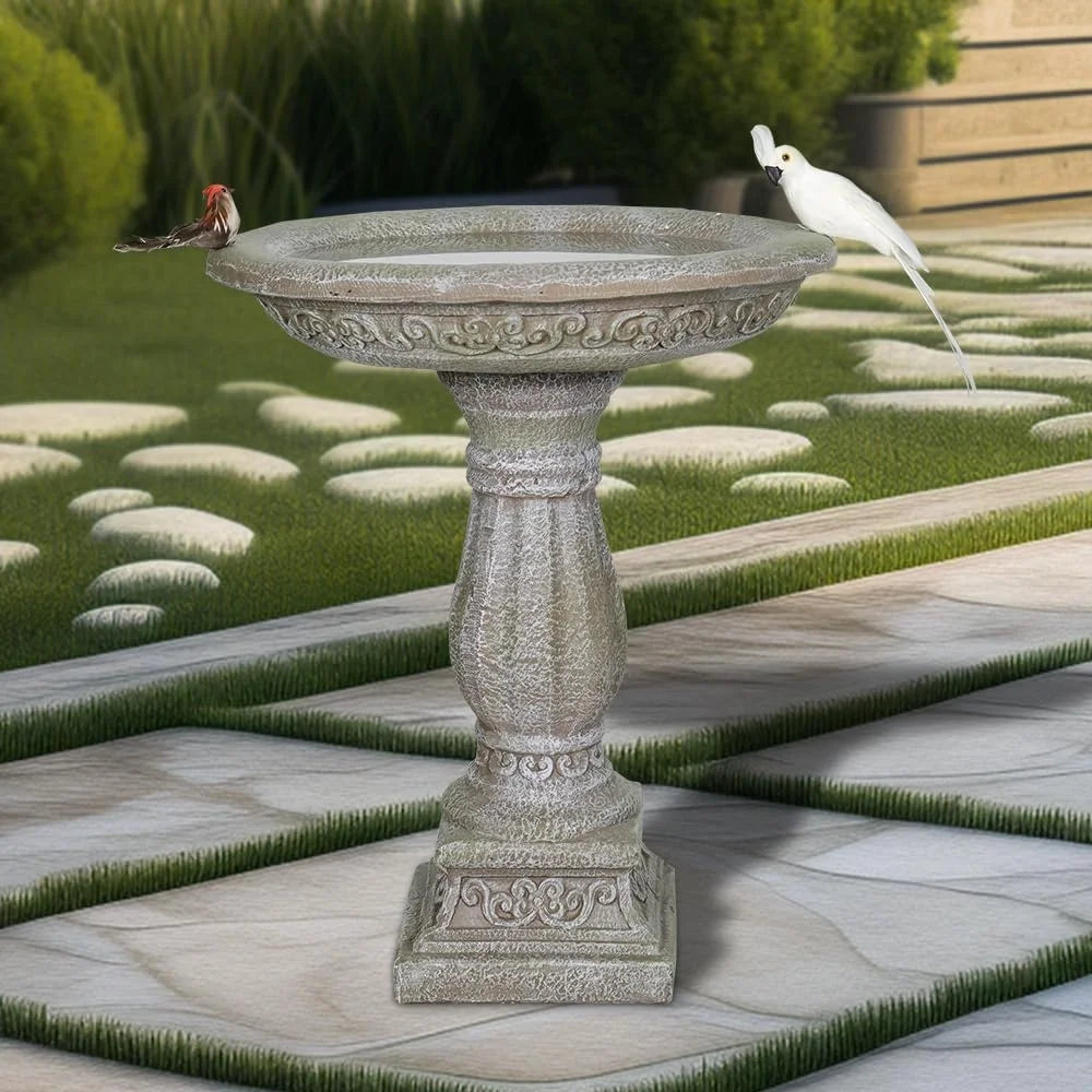 20 Inch Diameter Outdoor Birdbath with Pedestal Modern Garden Decor Durable Concrete Bird Spa and Feeder Backyard Wildlife