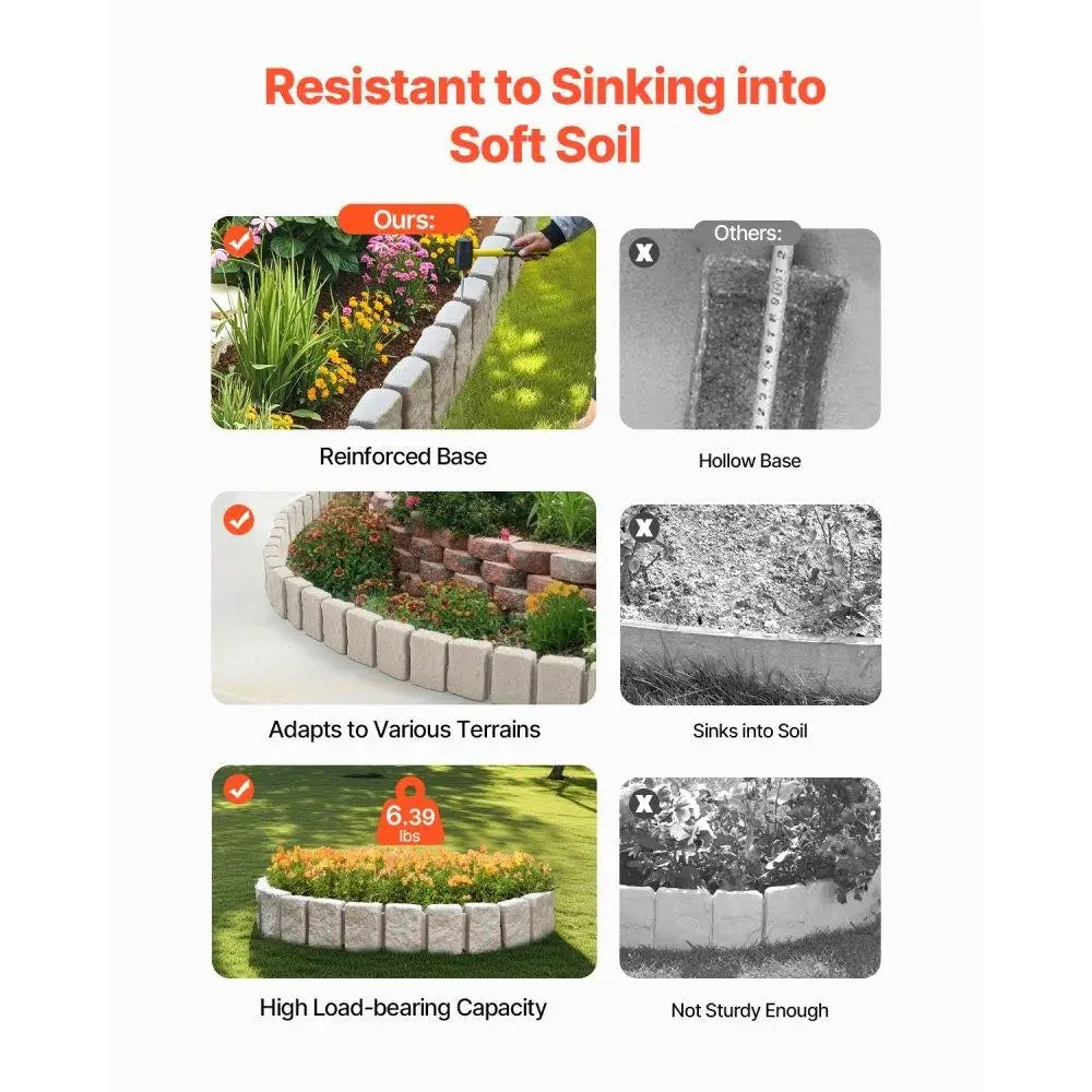 Artificial Stone Decorative Landscape Edging Tiles 47.2x9in Stain & Weather Resistant No Dig Patio Border