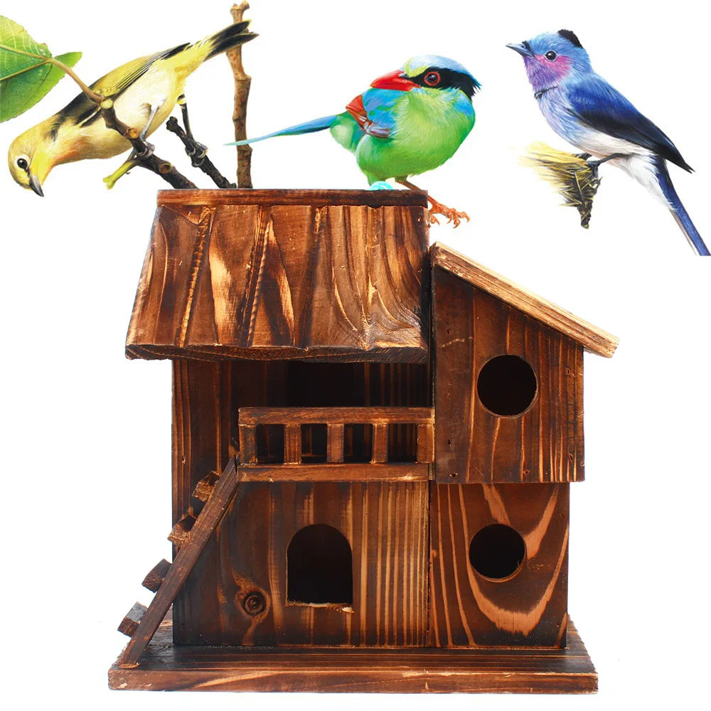 Pet Bird Squirrel Wooden Hanging Cage House Toy Outdoor