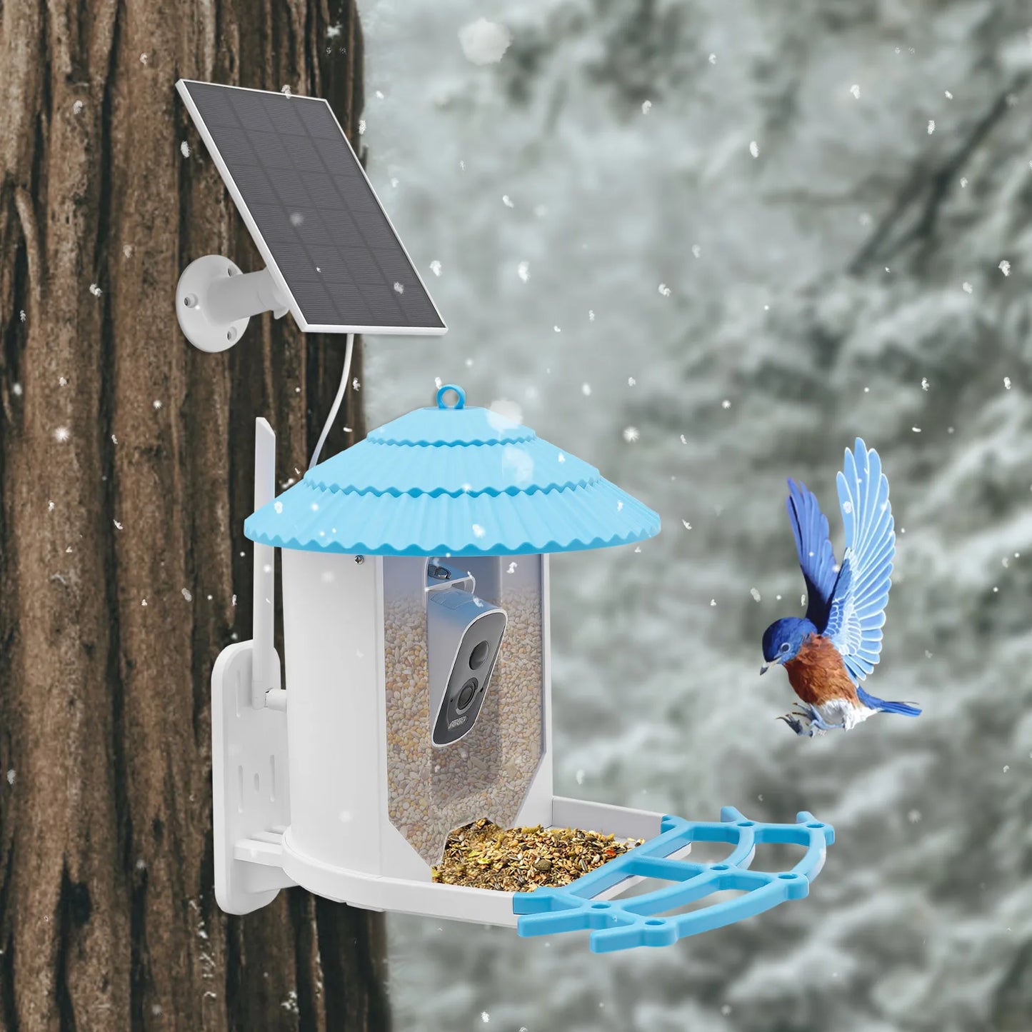 Smart Bird Feeder with 4MP Camera AI Recognizes 12,000+ Species, Solar Powered IP65 Waterproof & Night Vision