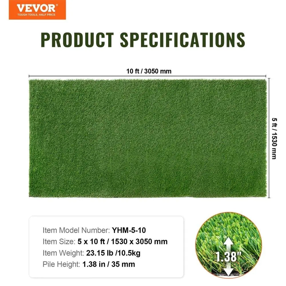 5x10ft Artificial Grass Rug Green 1.38mm Outdoor Patio Lawn Decoration Dog Mat Home Entryway Easy Clean Drainage Holes