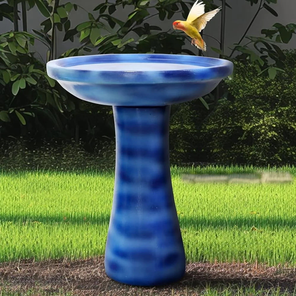 23.6 Inch Concrete Bird Bath Faux Ceramic Finish Outdoor Garden Decor Durable Elegant Design Attracts Birds Weather Resistant