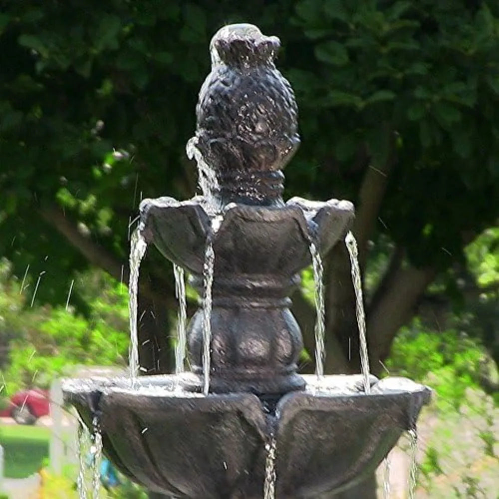 Pineapple 52-Inch 4-Tier Outdoor Water Fountain - Tall Outdoor Fountain for Garden, Patio or Yard - Black