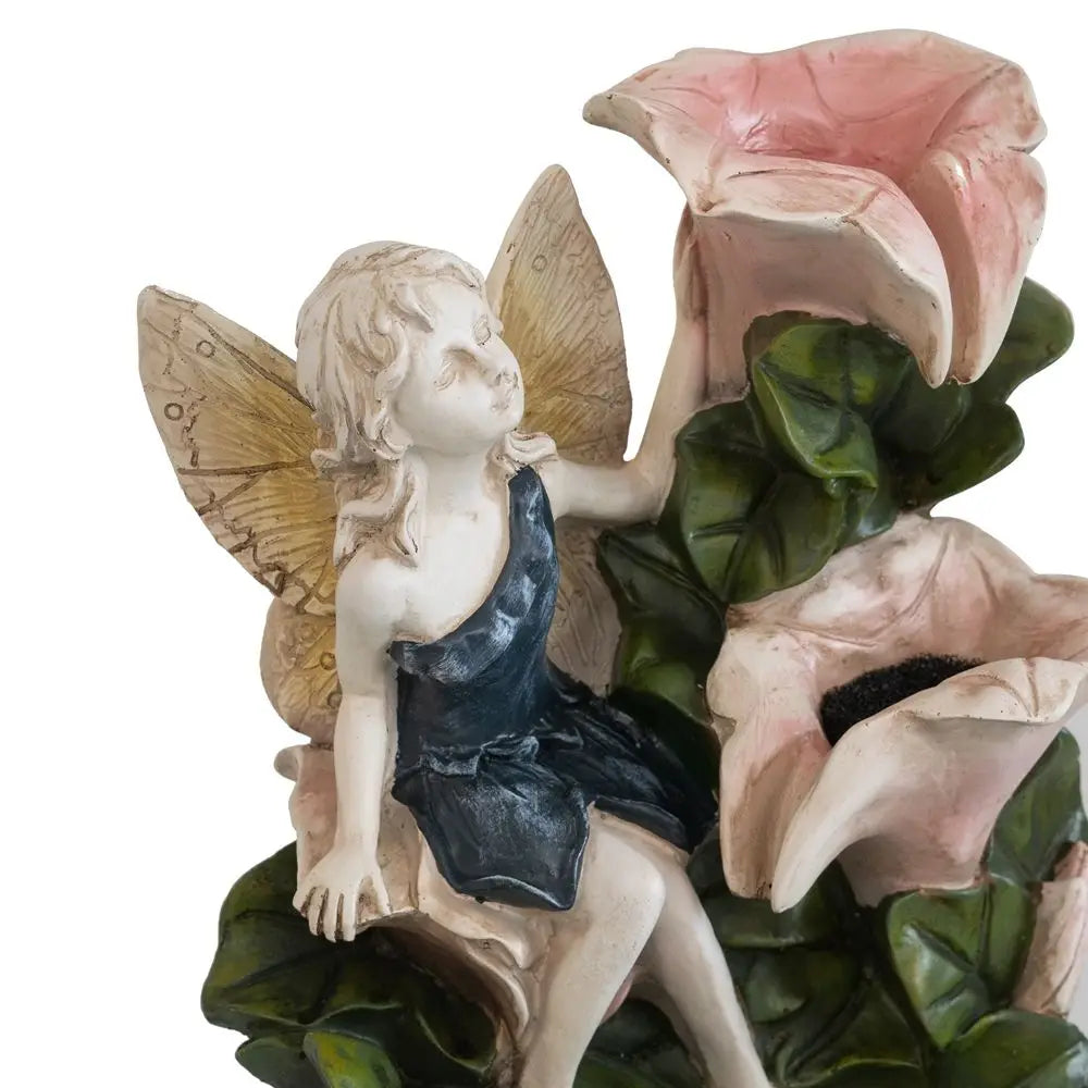 8.9x4.7x13.4" Decorative 3 Tier Tabletop Water Fountain with Fairy and LED Light, Angel Girl with Pink Flower Design