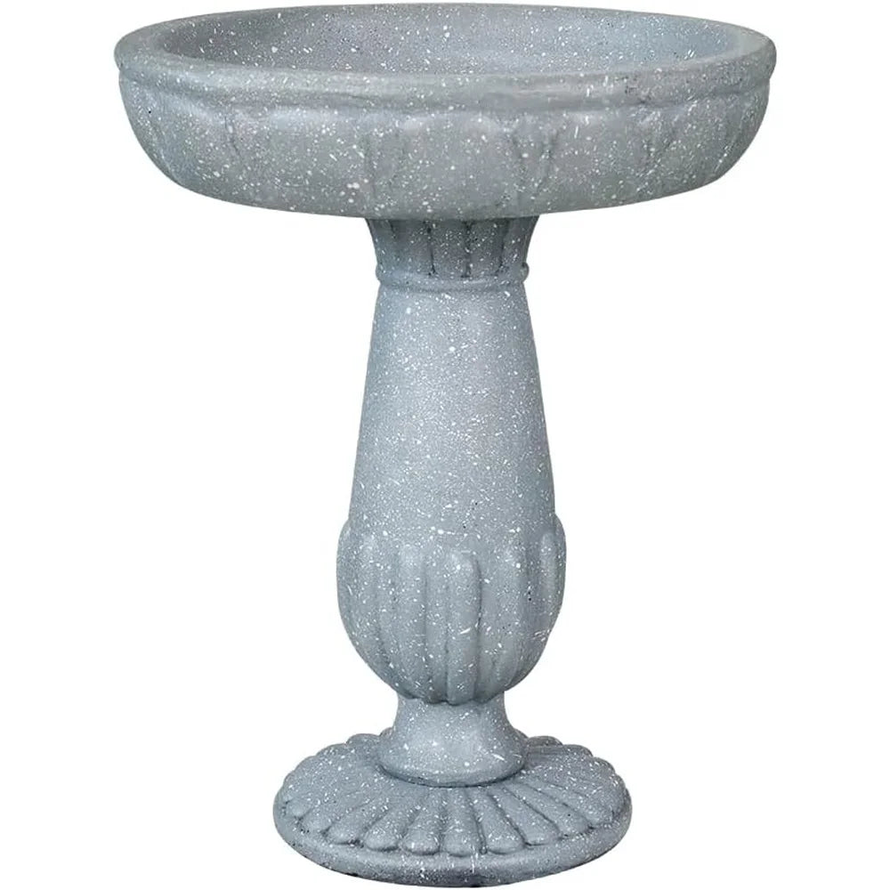 Outdoor Pedestal Bird Bath 21.2 Inch Durable Fiber Reinforced Concrete Stylish Garden Decor Water Source Birds Backyard Lawn