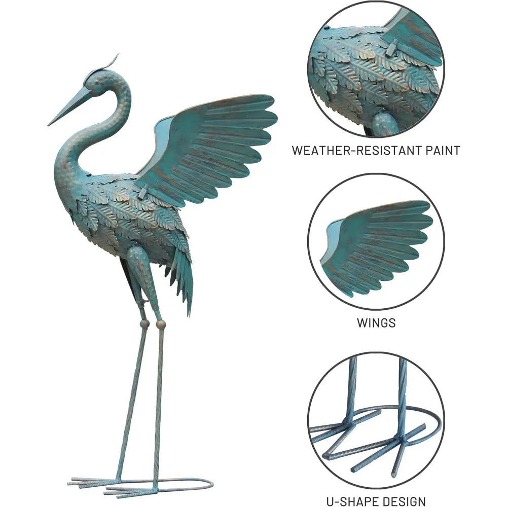 33-37 Inch Metal Crane Garden Statue Décor, Bird Garden Sculpture & Statues, Outdoor Decoration for Yard Patio Lawn Backyard Poo