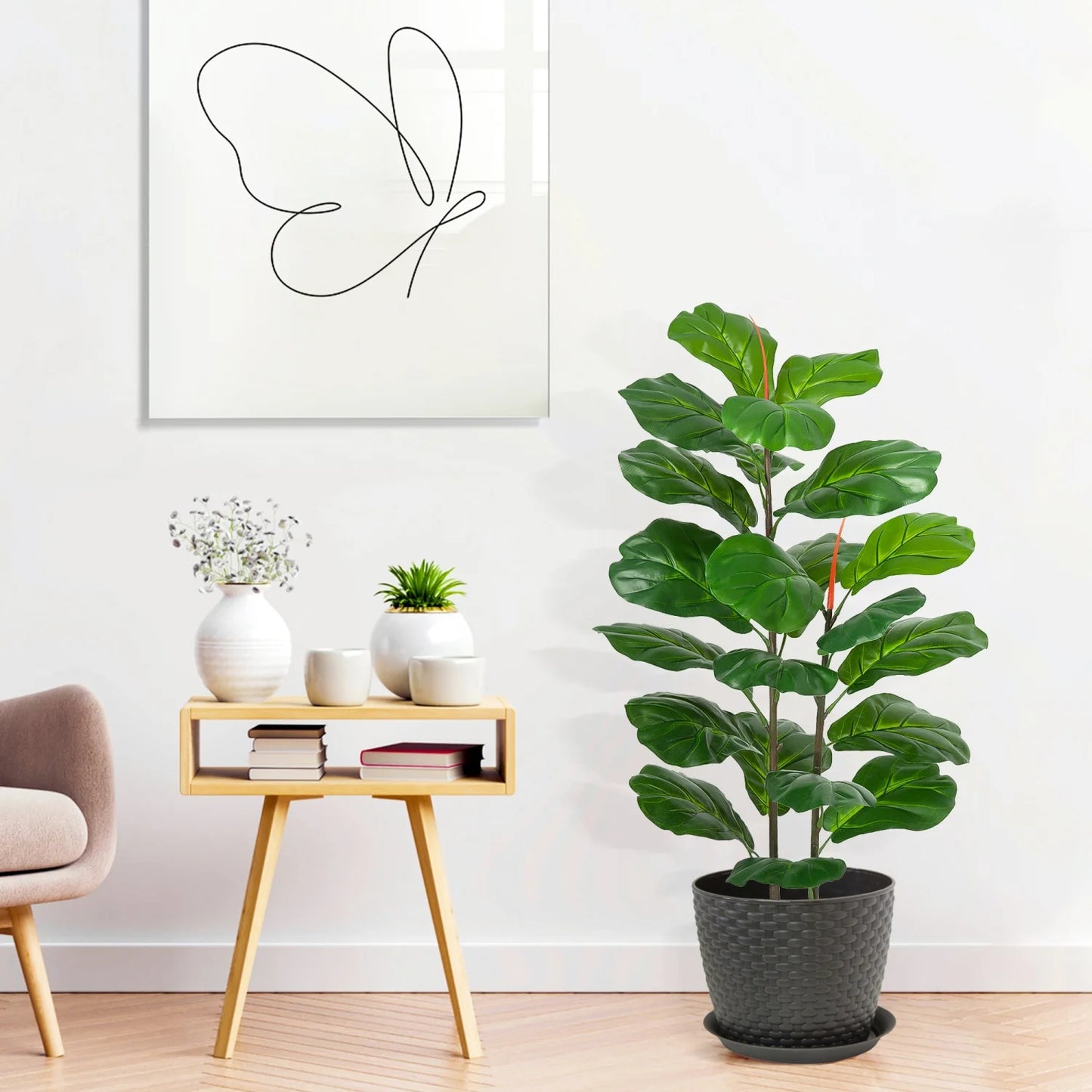 Artificial Fiddle Leaf Fig Tree, 39" Tall, Faux Ficus Faux Plantfor Home Office Living Room Decor