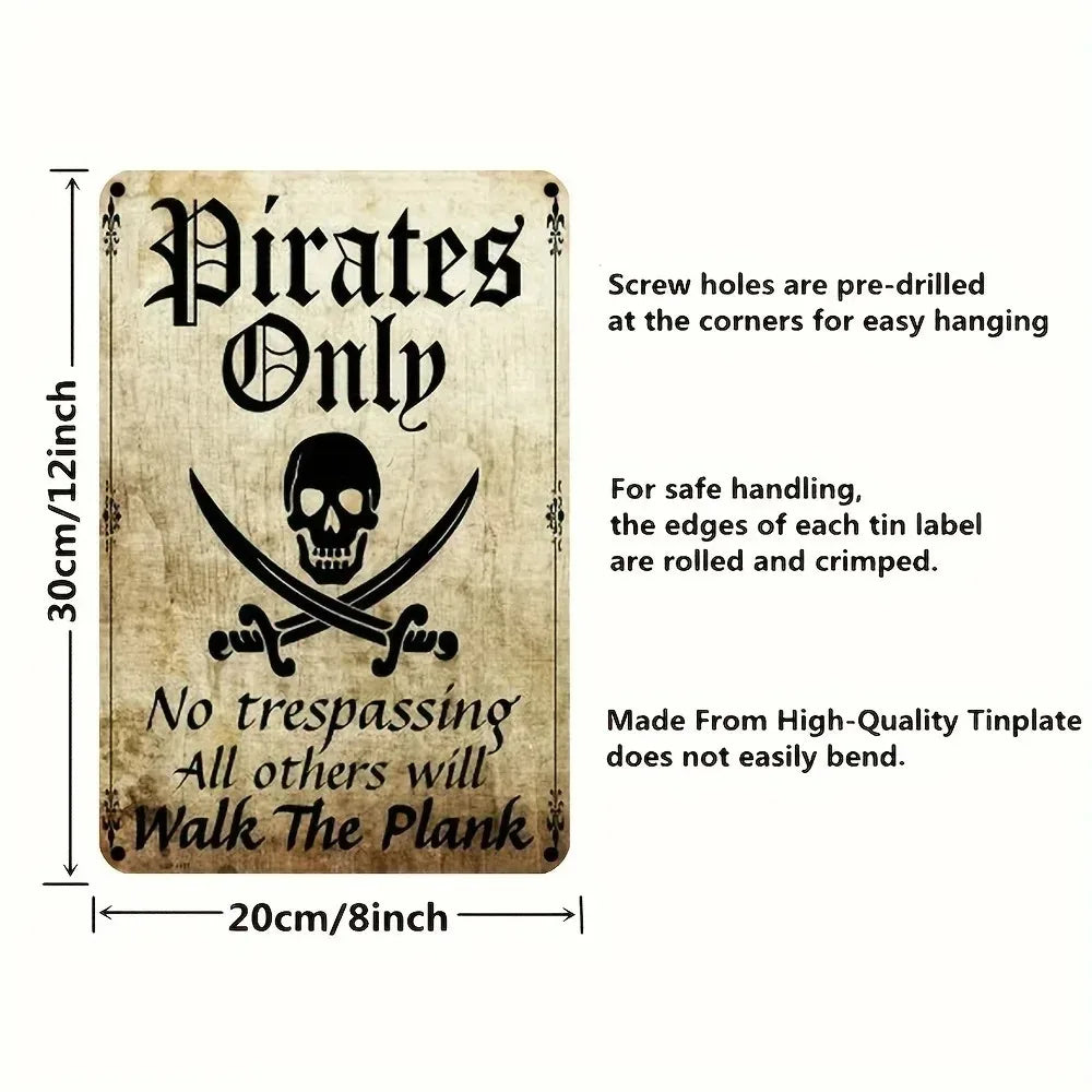 PIRATEDECORCZ Pirate W-Warning Metal Sign - Durable Tin Decor, Ideal Gift for Gardens, Bars & Pirate-Themed Spaces