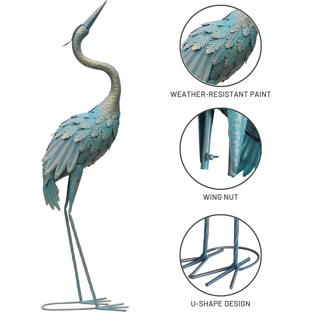 33-37 Inch Metal Crane Garden Statue Décor, Bird Garden Sculpture & Statues, Outdoor Decoration for Yard Patio Lawn Backyard Poo