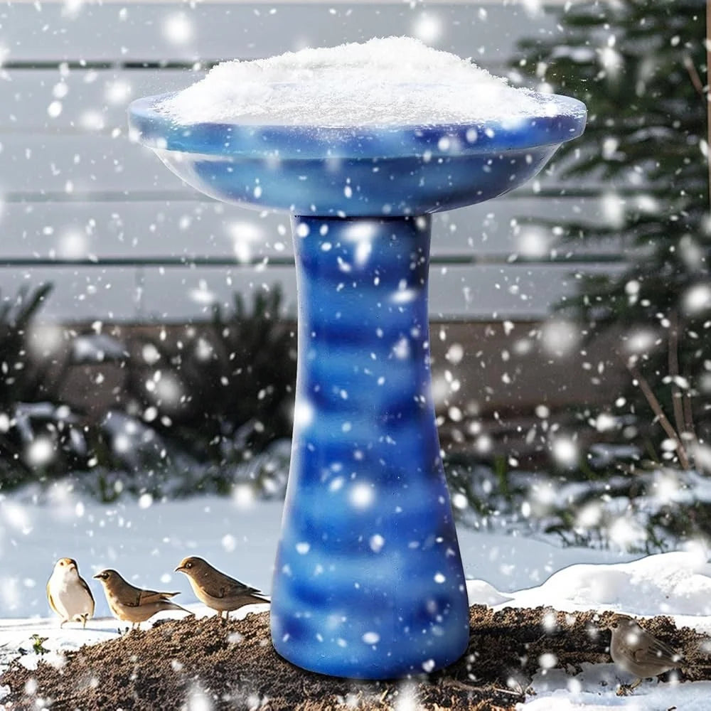 23.6 Inch Concrete Bird Bath Faux Ceramic Finish Outdoor Garden Decor Durable Elegant Design Attracts Birds Weather Resistant