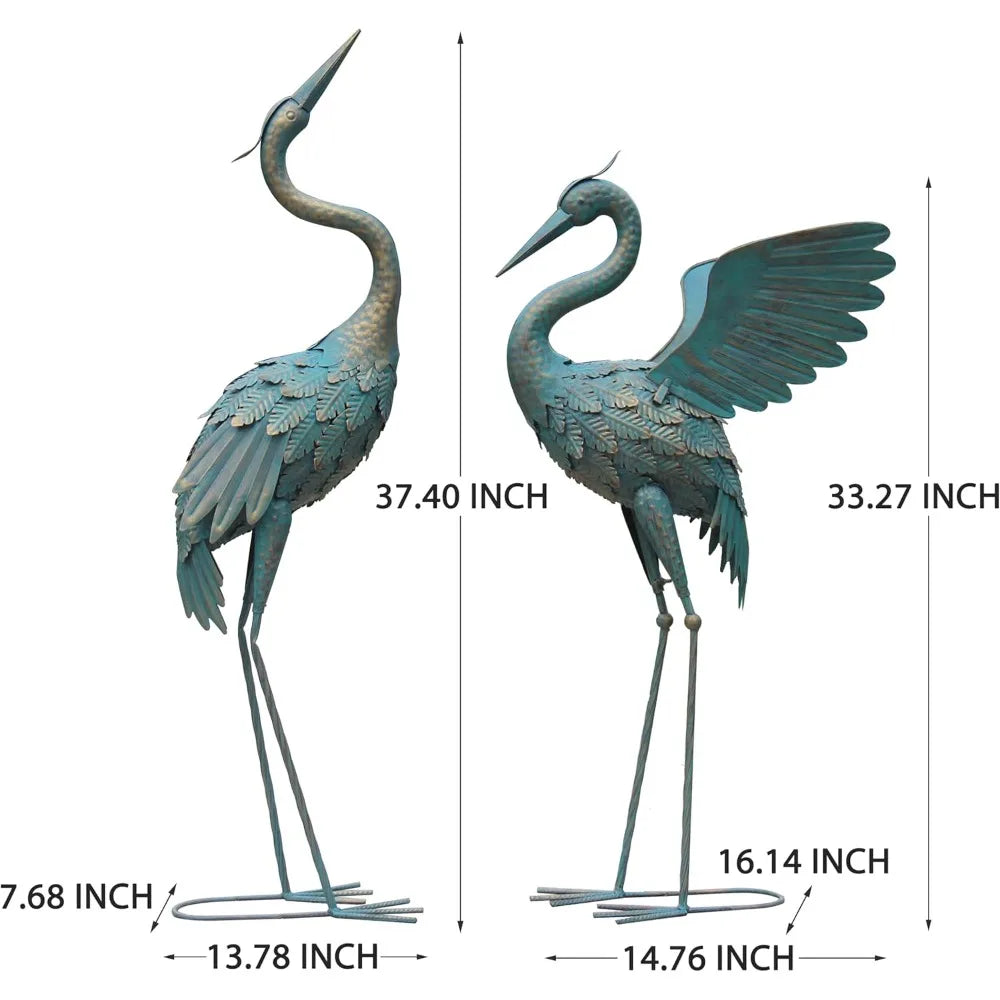 33-37 Inch Metal Crane Garden Statue Décor, Bird Garden Sculpture & Statues, Outdoor Decoration for Yard Patio Lawn Backyard Poo