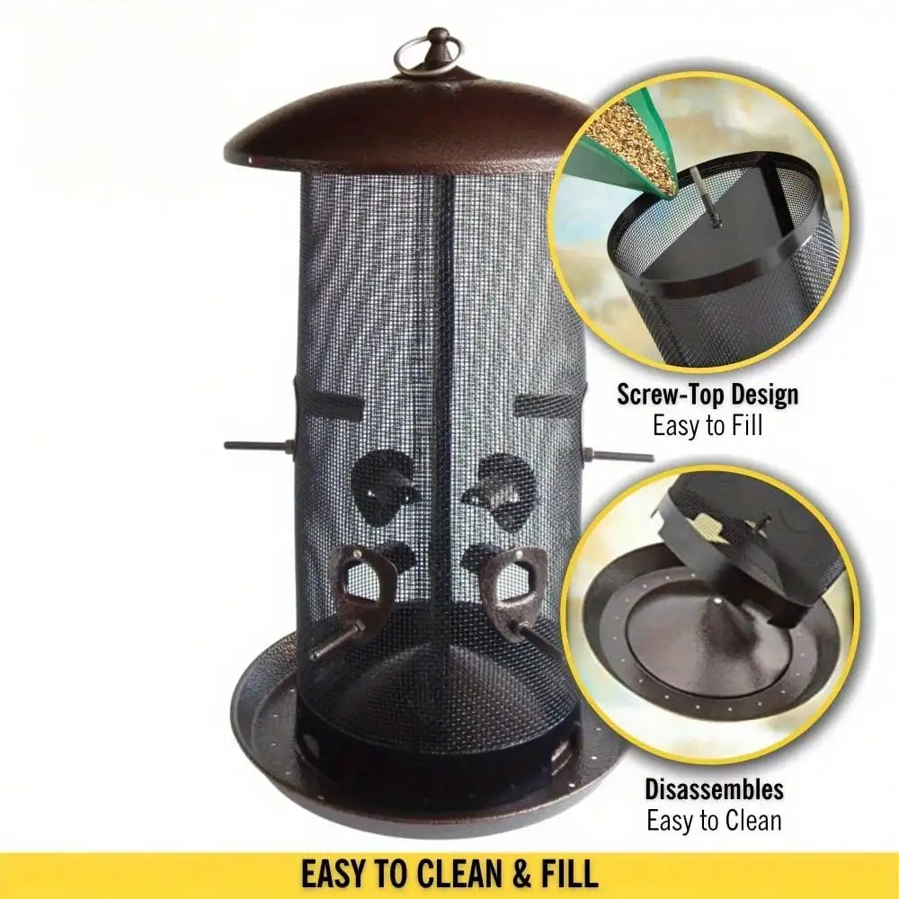 Giant combination screen bird feeder, 10 lb capacity, built-in drain, screw cap design, easy to fill, suitable for bird lovers