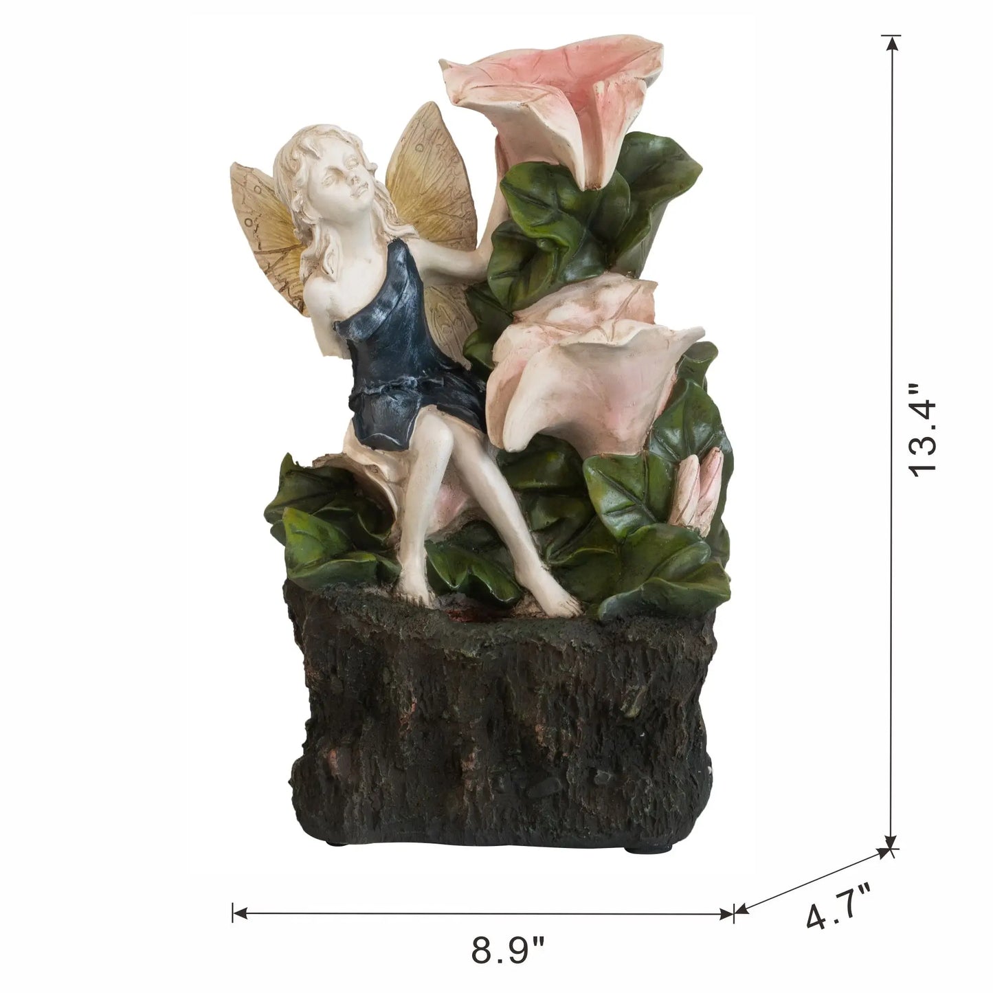 8.9x4.7x13.4" Decorative 3 Tier Tabletop Water Fountain with Fairy and LED Light, Angel Girl with Pink Flower Design