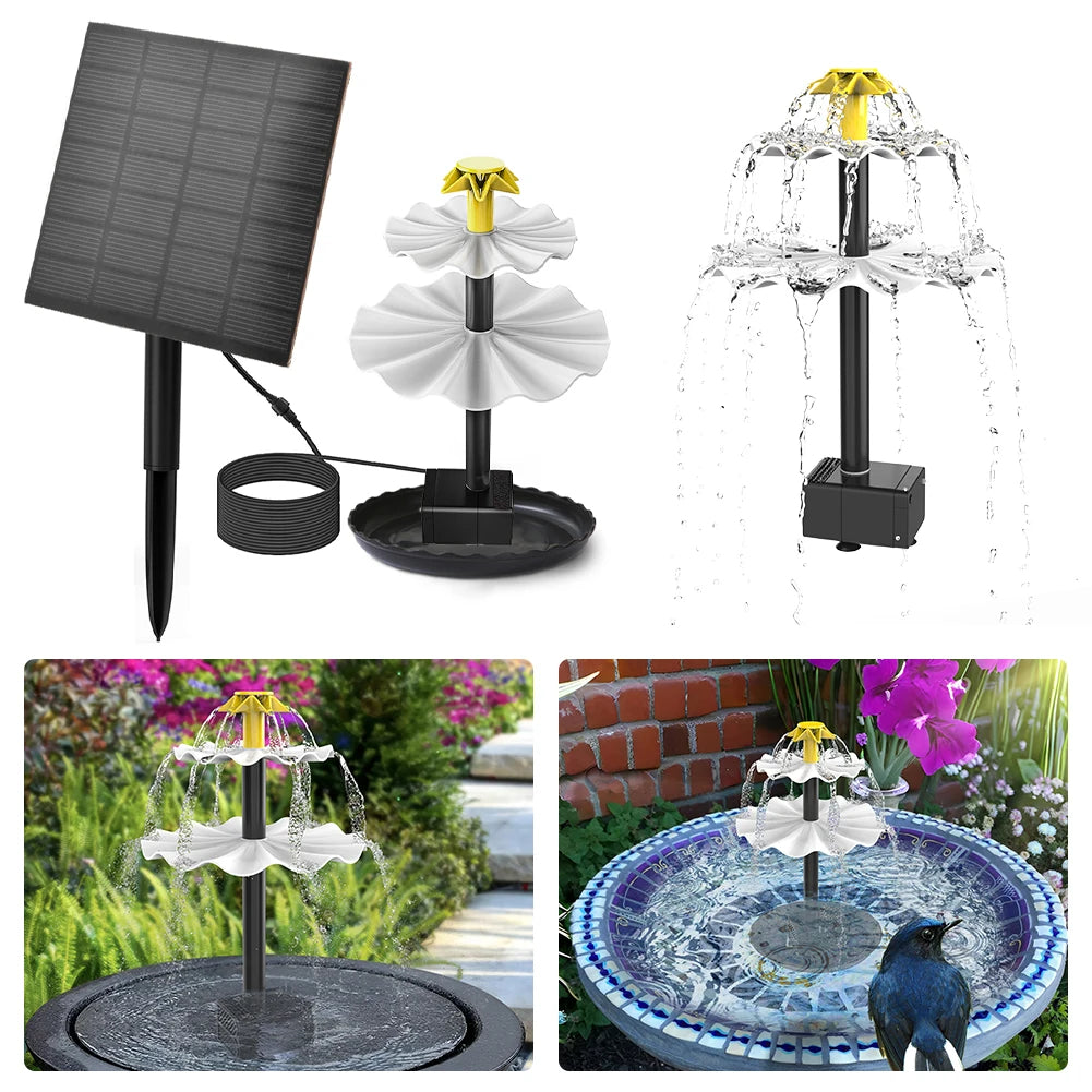 3 Tiered 3.5W Fountain Pump with Solar Panel Solar Bird Bath Fountain Decorative Fountain Multifunction for Garden Decoration