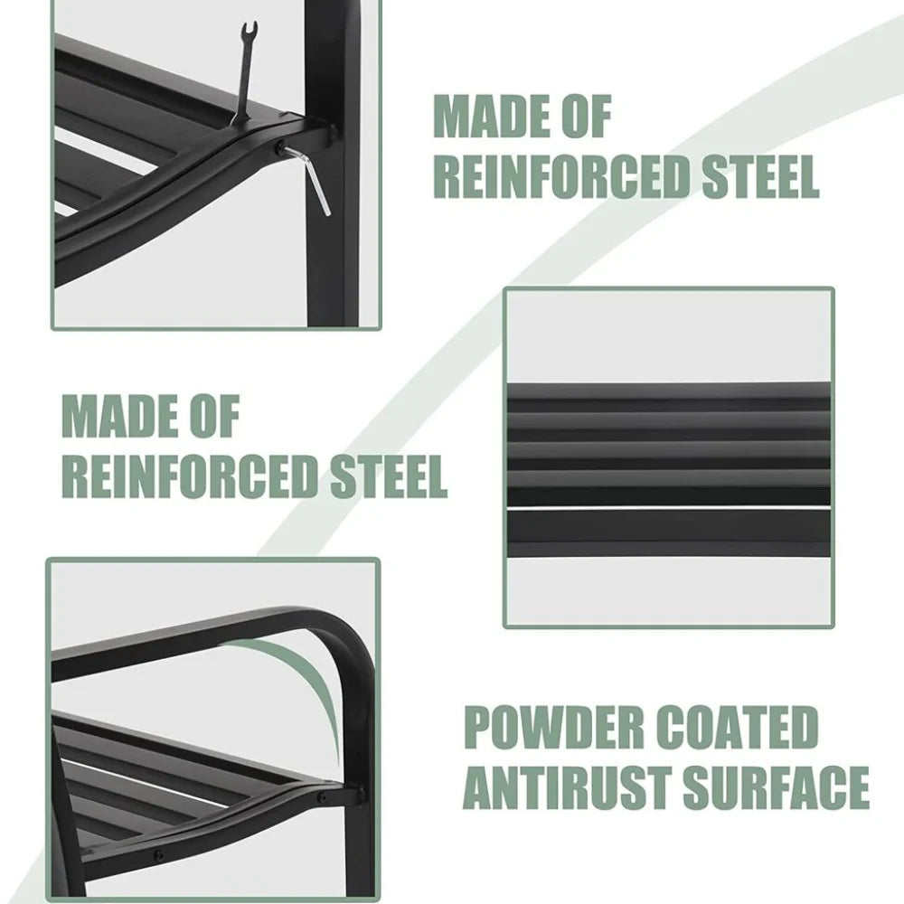 Outdoor Metal Patio Bench Porch Park Bench Cast Iron Sturdy Steel Garden Bench