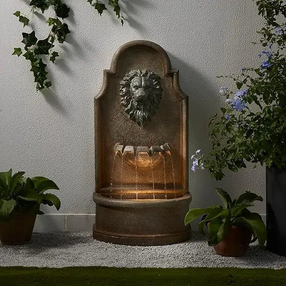 2-Tier Stone Like Outdoor Water Fountain with Birds, Bird Bath Outdoor Waterfall Fountain Decor, Freestanding Water Fountains w