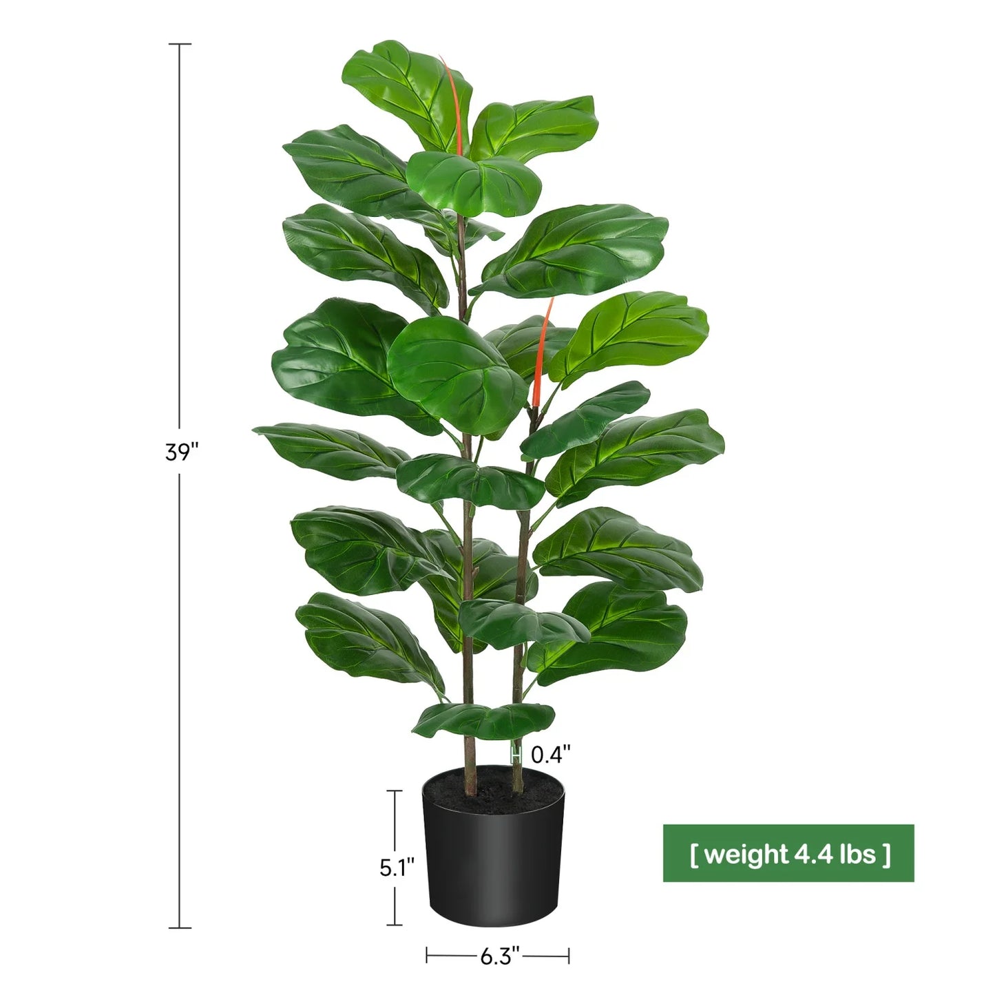 Artificial Fiddle Leaf Fig Tree, 39" Tall, Faux Ficus Faux Plantfor Home Office Living Room Decor
