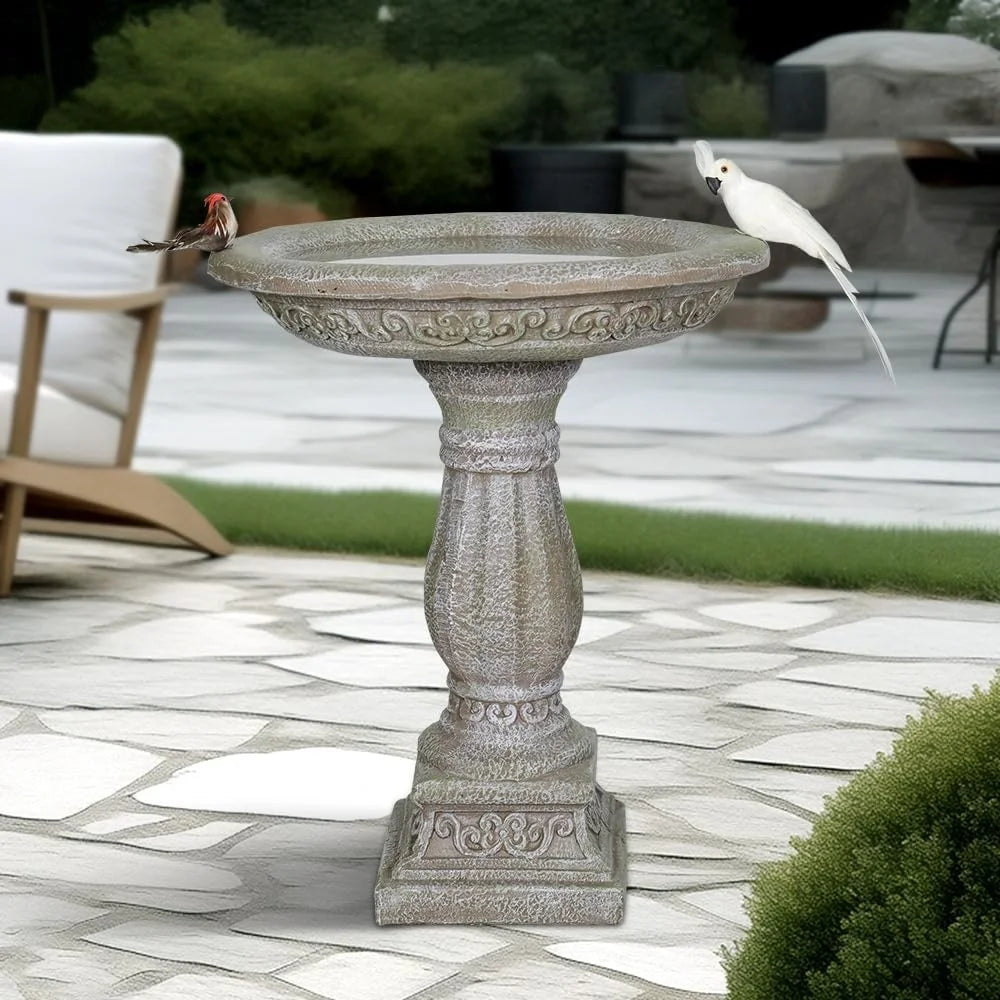 20 Inch Diameter Outdoor Birdbath with Pedestal Modern Garden Decor Durable Concrete Bird Spa and Feeder Backyard Wildlife
