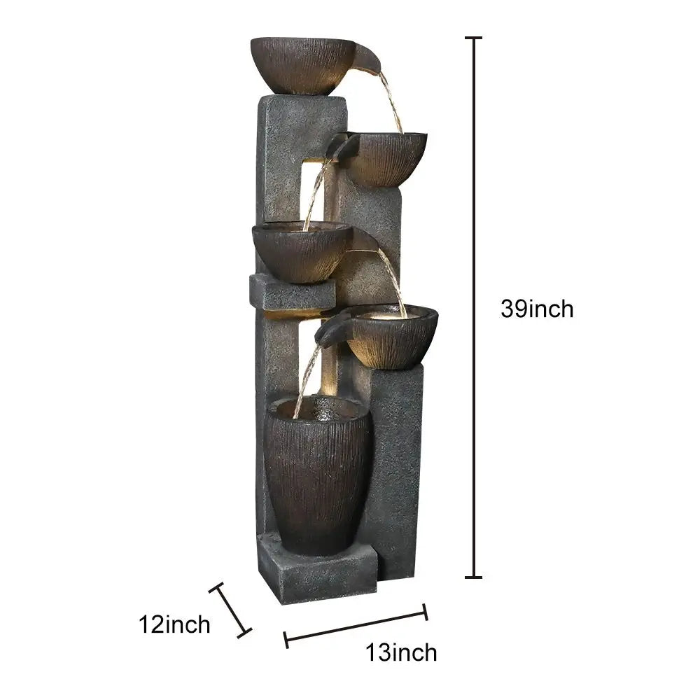 39inches Outdoor Water Fountains with LED Lights for Garden Decor