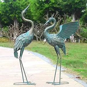 33-37 Inch Metal Crane Garden Statue Décor, Bird Garden Sculpture & Statues, Outdoor Decoration for Yard Patio Lawn Backyard Poo