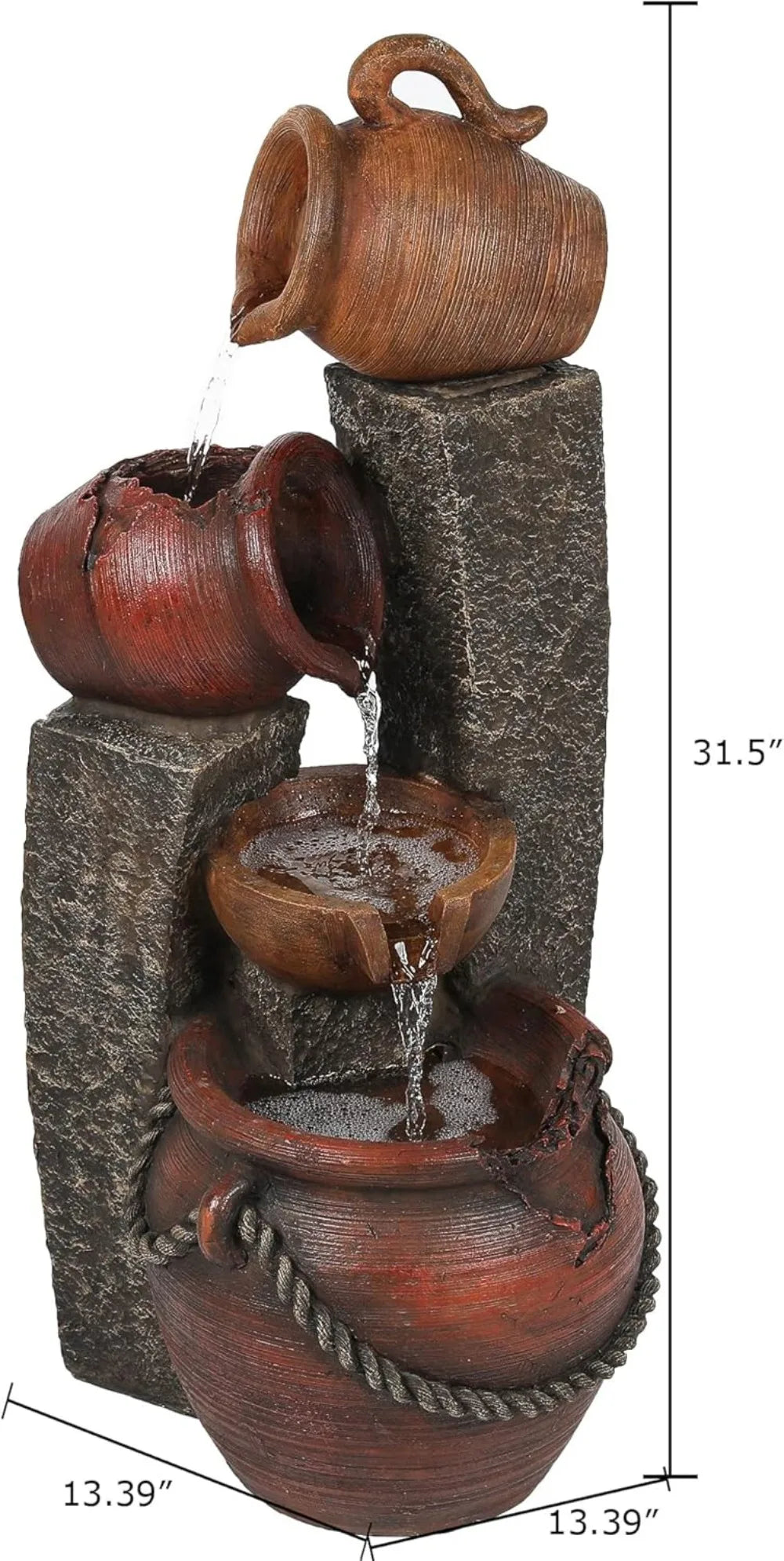 32 Inch Farmhouse Water Fountain Outdoor with Lights, Cascading and Garden Water Feature Decor