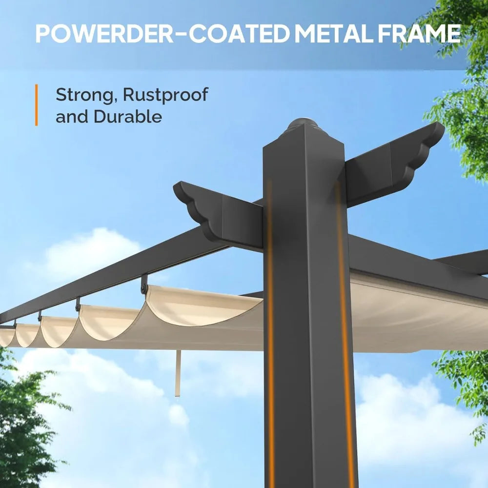 10’x 10' Outdoor Pergola Retractable Aluminum Pergola Canopy with Adjustable Roof, Patio Pergola for Deck, Porch, Garden, Yard