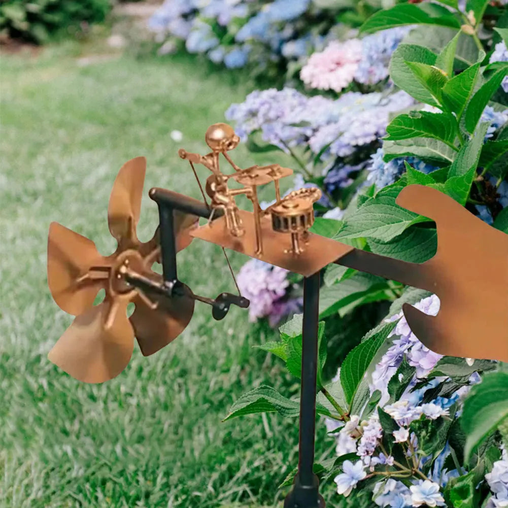 Decorative Wind Power Rock Art Statue Beat The Drums with The Wind Percussionist Music Figurines and Statues for Garden Yard