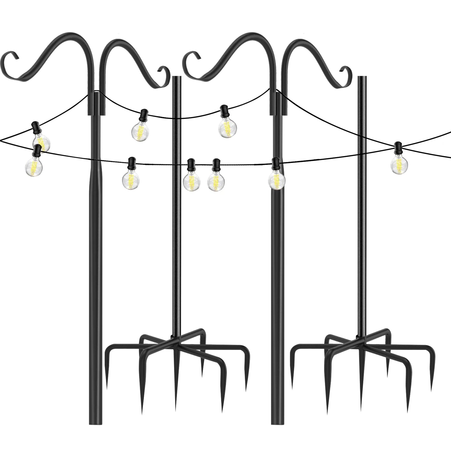 2 Pack Outdoor String Light Poles Stand Poles for Hanging Outside String Lights Adjustable Metal String Light Pole Stakes