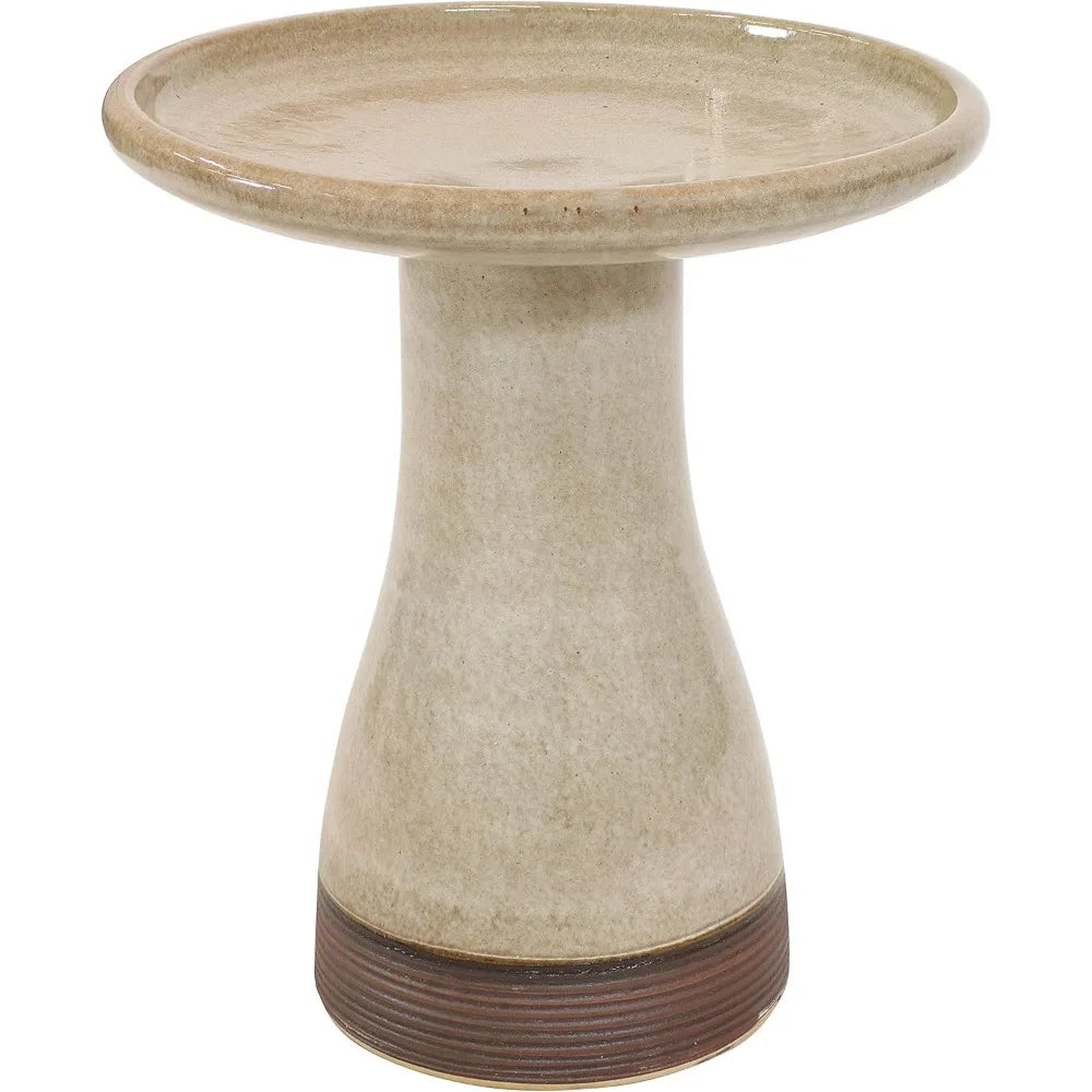 Sunnydaze 21" H Ceramic Bird Bath for Outside - Hand-Painted Outdoor Bird Bath Bowl, UV/Frost-Resistant Finish - Yam - Ribbed Pe