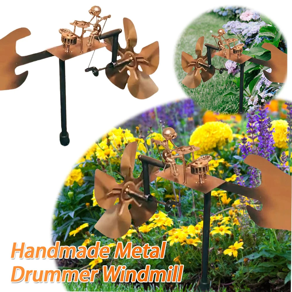 Decorative Wind Power Rock Art Statue Beat The Drums with The Wind Percussionist Music Figurines and Statues for Garden Yard