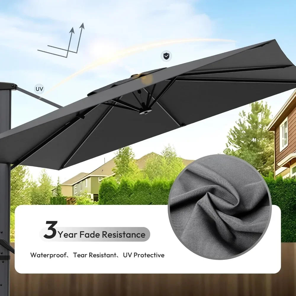 Luxury 10' X 10' Cantilever Patio Umbrella, 360°Rotation,Large Rectangular Cantilever Patio Umbrellas, Heavy Duty Aluminum